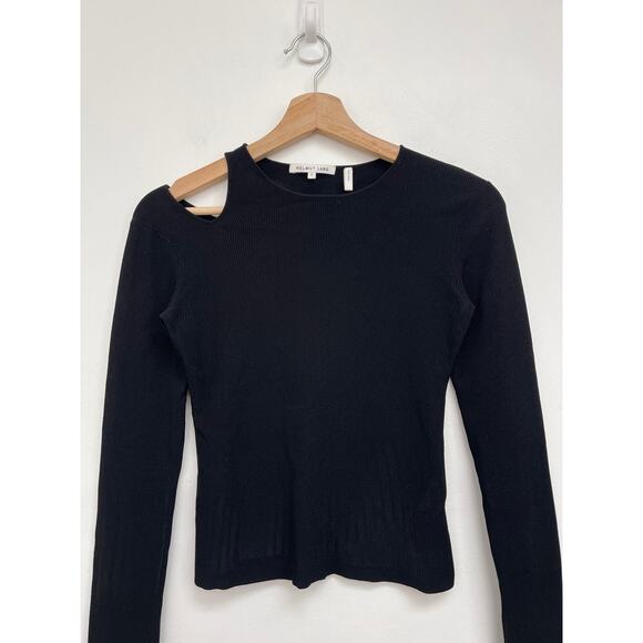 Helmut Lang Slash Asymmetric Cut Out Ribbed Knit Cropped Long Sleeve Tee Small - Picture 6 of 11